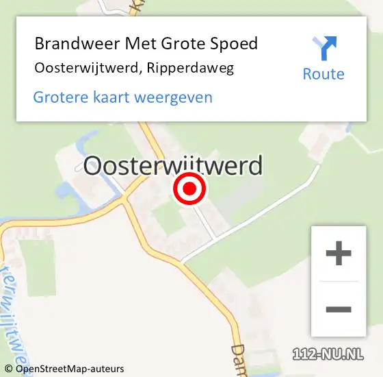 Locatie op kaart van de 112 melding: Brandweer Met Grote Spoed Naar Oosterwijtwerd, Ripperdaweg op 22 oktober 2015 09:56