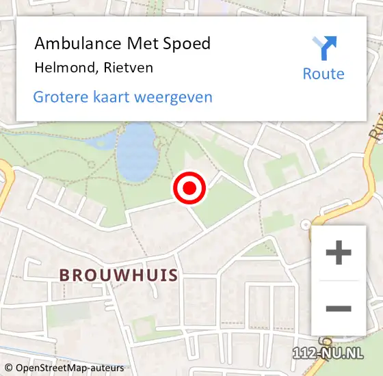 Locatie op kaart van de 112 melding: Ambulance Met Spoed Naar Helmond, Rietven op 22 oktober 2015 10:43