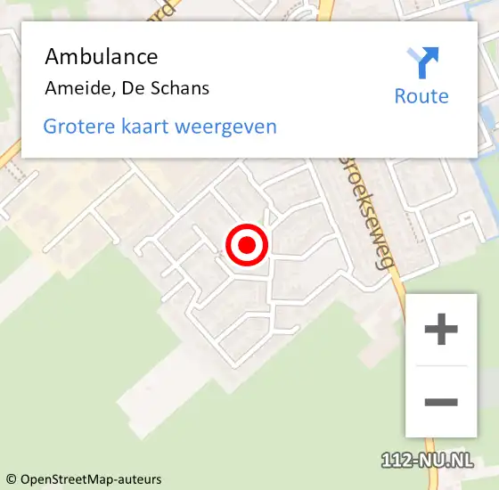 Locatie op kaart van de 112 melding: Ambulance Ameide, De Schans op 22 oktober 2015 10:43