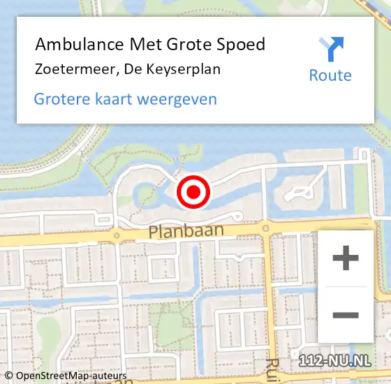 Locatie op kaart van de 112 melding: Ambulance Met Grote Spoed Naar Zoetermeer, De Keyserplan op 22 oktober 2015 11:23