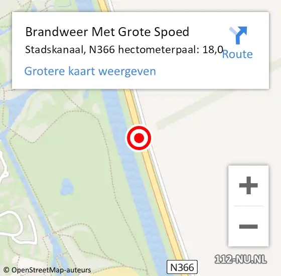 Locatie op kaart van de 112 melding: Brandweer Met Grote Spoed Naar Stadskanaal, N366 hectometerpaal: 18,0 op 22 oktober 2015 12:09