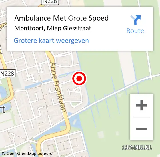 Locatie op kaart van de 112 melding: Ambulance Met Grote Spoed Naar Montfoort, Miep Giesstraat op 22 oktober 2015 14:09