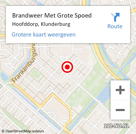 Locatie op kaart van de 112 melding: Brandweer Met Grote Spoed Naar Hoofddorp, Klunderburg op 22 oktober 2015 14:24