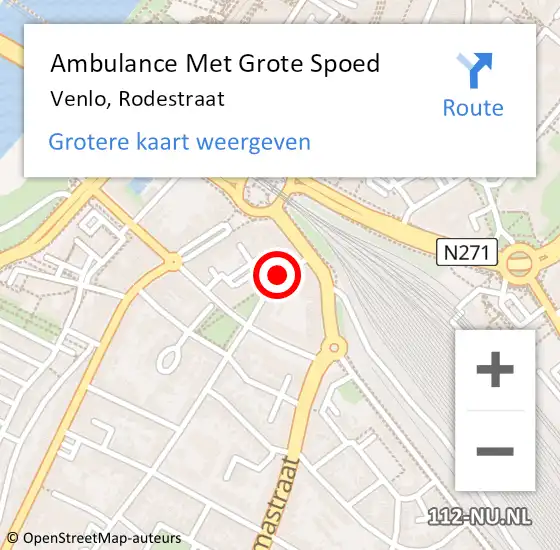 Locatie op kaart van de 112 melding: Ambulance Met Grote Spoed Naar Venlo, Rodestraat op 22 oktober 2015 14:27