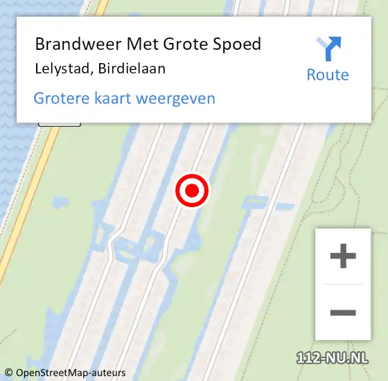 Locatie op kaart van de 112 melding: Brandweer Met Grote Spoed Naar Lelystad, Birdielaan op 22 oktober 2015 15:18