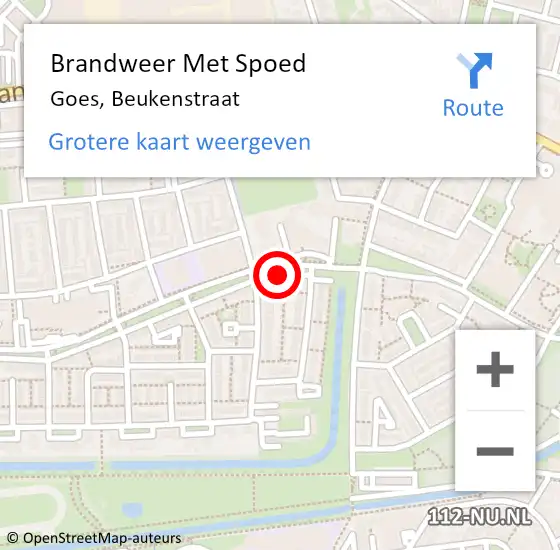 Locatie op kaart van de 112 melding: Brandweer Met Spoed Naar Goes, Beukenstraat op 22 oktober 2015 18:30