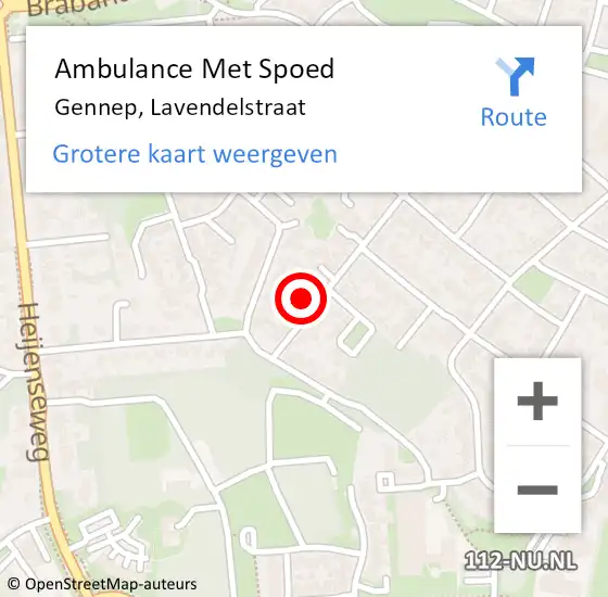 Locatie op kaart van de 112 melding: Ambulance Met Spoed Naar Gennep, Lavendelstraat op 22 oktober 2015 18:52