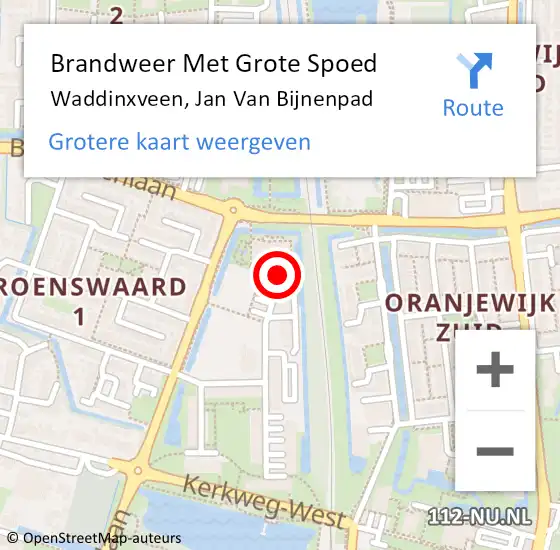 Locatie op kaart van de 112 melding: Brandweer Met Grote Spoed Naar Waddinxveen, Jan Van Bijnenpad op 22 oktober 2015 19:55