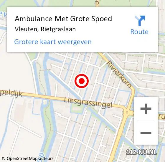 Locatie op kaart van de 112 melding: Ambulance Met Grote Spoed Naar Vleuten, Rietgraslaan op 22 oktober 2015 20:13