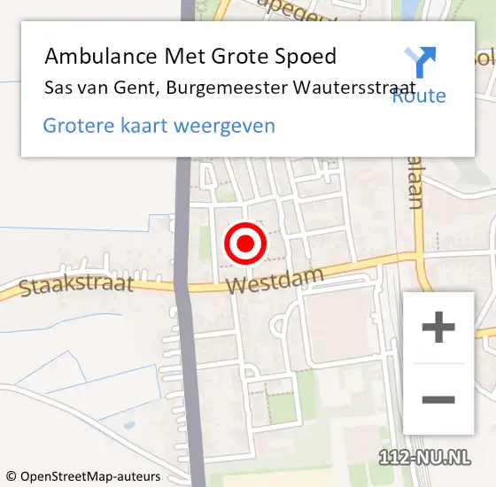 Locatie op kaart van de 112 melding: Ambulance Met Grote Spoed Naar Sas van Gent, Burgemeester Wautersstraat op 22 oktober 2015 21:51