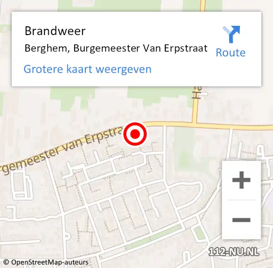 Locatie op kaart van de 112 melding: Brandweer Berghem, Burgemeester Van Erpstraat op 22 oktober 2015 22:39