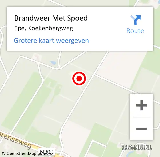 Locatie op kaart van de 112 melding: Brandweer Met Spoed Naar Epe, Koekenbergweg op 22 oktober 2015 22:42