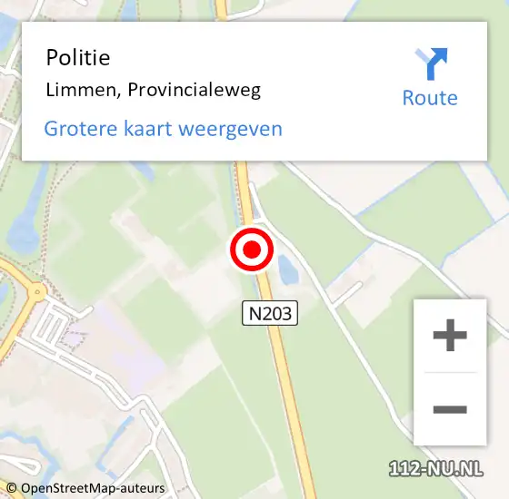 Locatie op kaart van de 112 melding: Politie Limmen, Provincialeweg op 22 oktober 2015 22:47