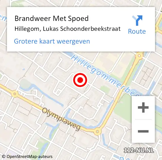 Locatie op kaart van de 112 melding: Brandweer Met Spoed Naar Hillegom, Lukas Schoonderbeekstraat op 23 oktober 2015 00:04