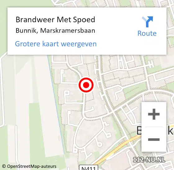 Locatie op kaart van de 112 melding: Brandweer Met Spoed Naar Bunnik, Marskramersbaan op 23 oktober 2015 01:41