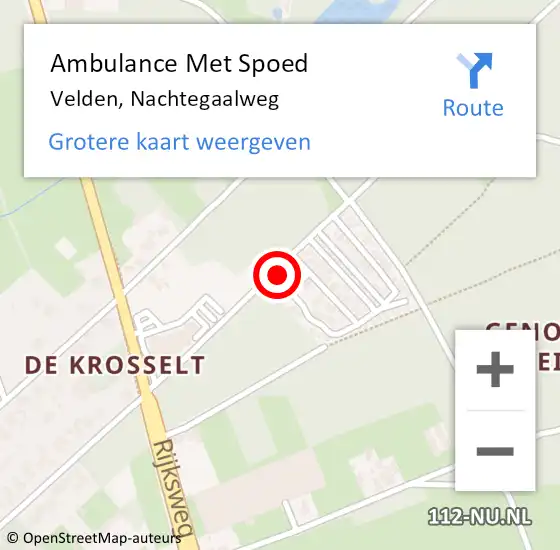 Locatie op kaart van de 112 melding: Ambulance Met Spoed Naar Velden, Nachtegaalweg op 23 oktober 2015 08:16