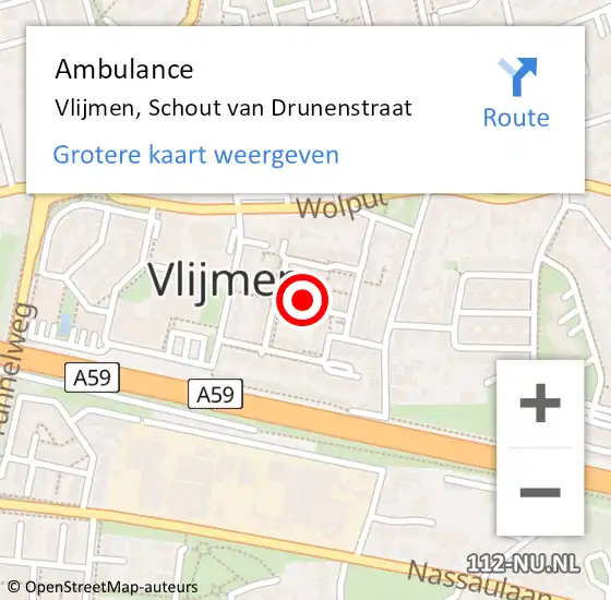 Locatie op kaart van de 112 melding: Ambulance Vlijmen, Schout van Drunenstraat op 23 oktober 2015 08:27