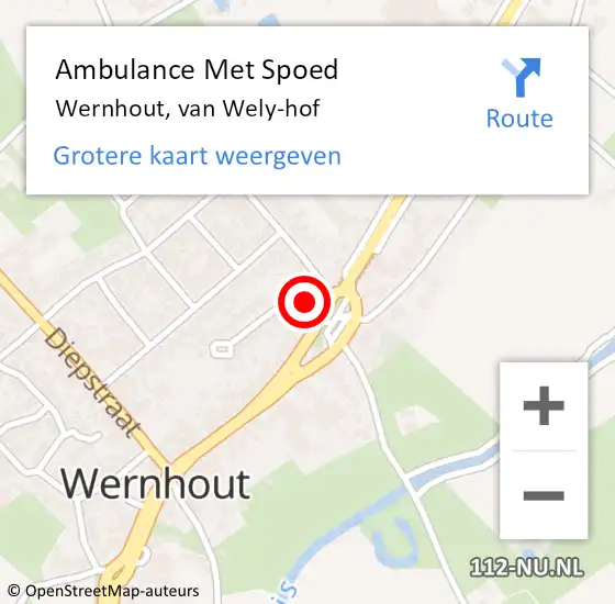 Locatie op kaart van de 112 melding: Ambulance Met Spoed Naar Wernhout, van Wely-hof op 23 oktober 2015 09:01