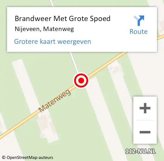 Locatie op kaart van de 112 melding: Brandweer Met Grote Spoed Naar Nijeveen, Matenweg op 23 oktober 2015 09:30