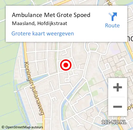 Locatie op kaart van de 112 melding: Ambulance Met Grote Spoed Naar Maasland, Hofdijkstraat op 23 oktober 2015 09:41