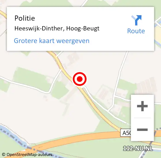 Locatie op kaart van de 112 melding: Politie Heeswijk-Dinther, Hoog-Beugt op 23 oktober 2015 11:25