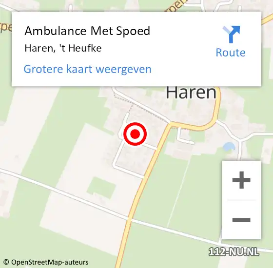 Locatie op kaart van de 112 melding: Ambulance Met Spoed Naar Haren, 't Heufke op 23 oktober 2015 12:23