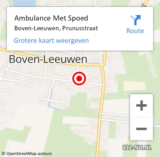 Locatie op kaart van de 112 melding: Ambulance Met Spoed Naar Boven-Leeuwen, Prunusstraat op 23 oktober 2015 12:27