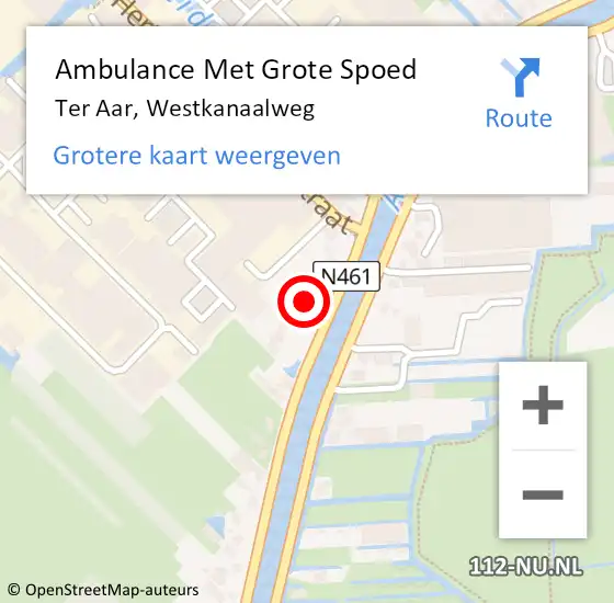 Locatie op kaart van de 112 melding: Ambulance Met Grote Spoed Naar Ter Aar, Westkanaalweg op 23 oktober 2015 12:47