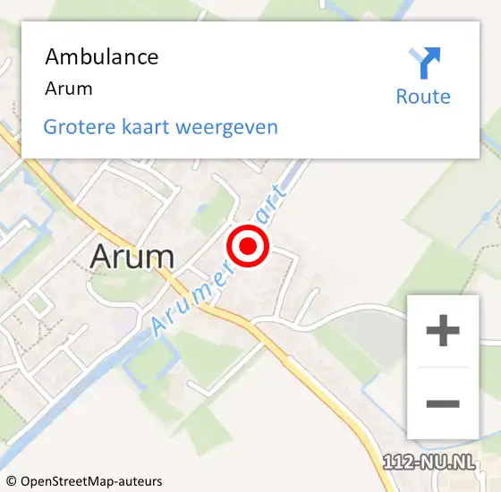 Locatie op kaart van de 112 melding: Ambulance Arum op 23 oktober 2015 14:26