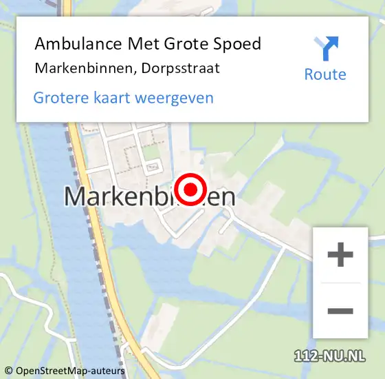 Locatie op kaart van de 112 melding: Ambulance Met Grote Spoed Naar Markenbinnen, Dorpsstraat op 24 november 2013 17:28