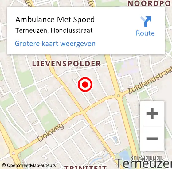 Locatie op kaart van de 112 melding: Ambulance Met Spoed Naar Terneuzen, Hondiusstraat op 23 oktober 2015 14:49