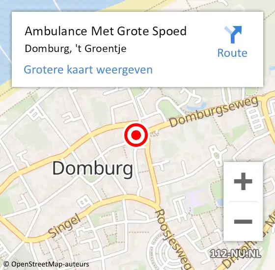 Locatie op kaart van de 112 melding: Ambulance Met Grote Spoed Naar Domburg, 't Groentje op 23 oktober 2015 17:55