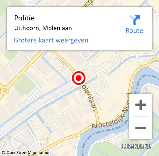 Locatie op kaart van de 112 melding: Politie Uithoorn, Molenlaan op 23 oktober 2015 18:02