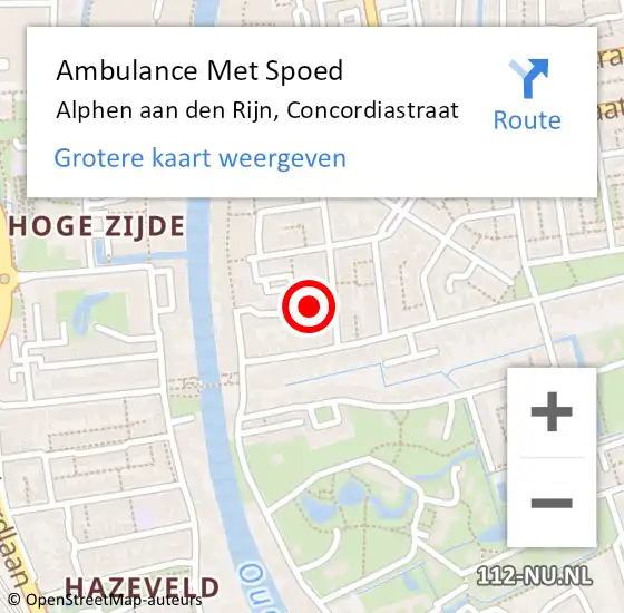 Locatie op kaart van de 112 melding: Ambulance Met Spoed Naar Alphen aan den Rijn, Concordiastraat op 23 oktober 2015 18:37