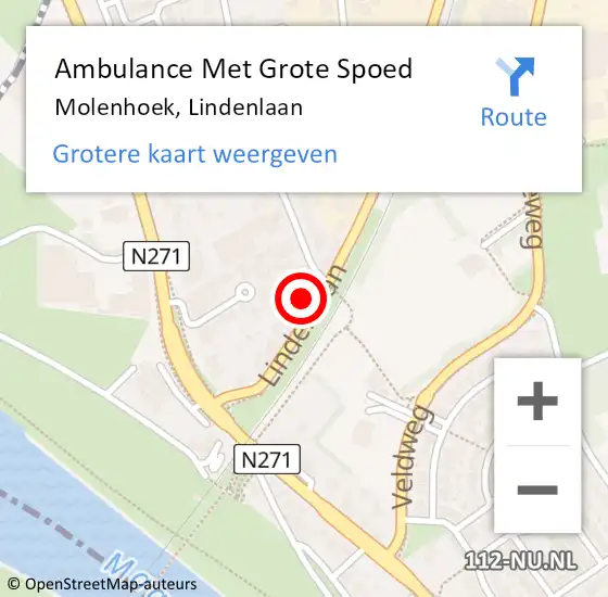 Locatie op kaart van de 112 melding: Ambulance Met Grote Spoed Naar Molenhoek, Lindenlaan op 23 oktober 2015 19:44