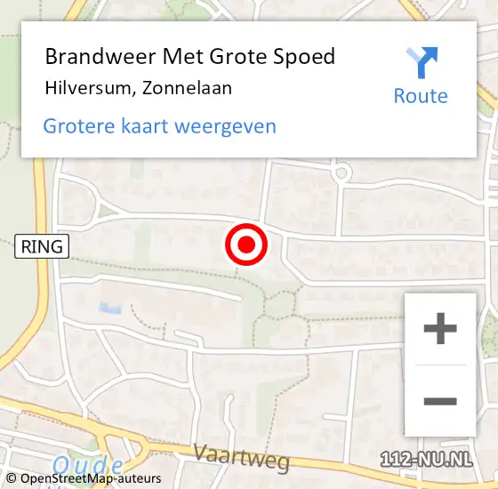 Locatie op kaart van de 112 melding: Brandweer Met Grote Spoed Naar Hilversum, Zonnelaan op 23 oktober 2015 22:25