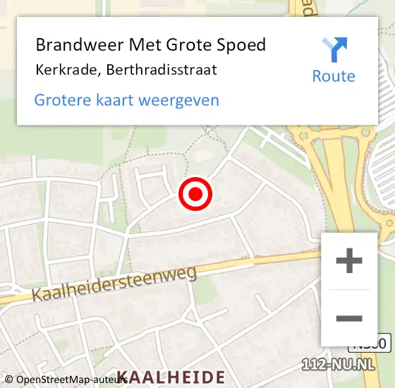 Locatie op kaart van de 112 melding: Brandweer Met Grote Spoed Naar Kerkrade, Berthradisstraat op 23 oktober 2015 23:49