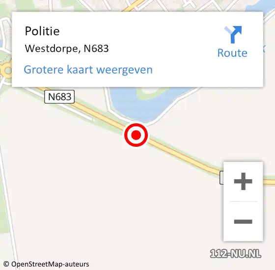 Locatie op kaart van de 112 melding: Politie Westdorpe, N683 op 24 oktober 2015 01:00