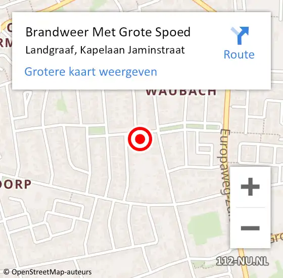 Locatie op kaart van de 112 melding: Brandweer Met Grote Spoed Naar Landgraaf, Kapelaan Jaminstraat op 24 oktober 2015 01:08