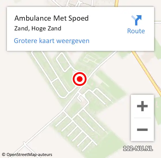 Locatie op kaart van de 112 melding: Ambulance Met Spoed Naar Zand, Hoge Zand op 24 oktober 2015 01:30