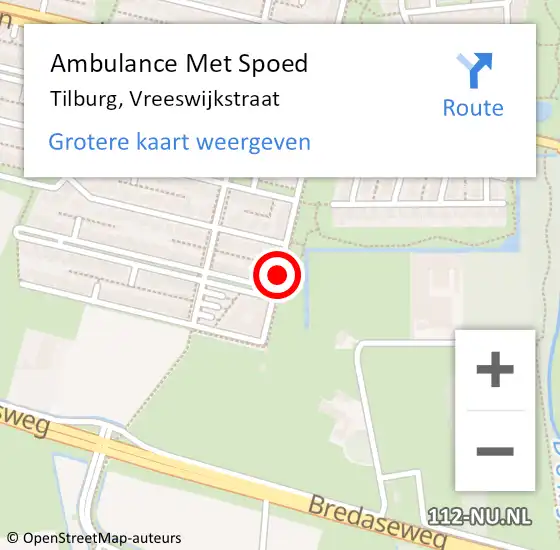 Locatie op kaart van de 112 melding: Ambulance Met Spoed Naar Tilburg, Vreeswijkstraat op 24 november 2013 18:55