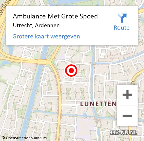 Locatie op kaart van de 112 melding: Ambulance Met Grote Spoed Naar Utrecht, Ardennen op 24 oktober 2015 07:48