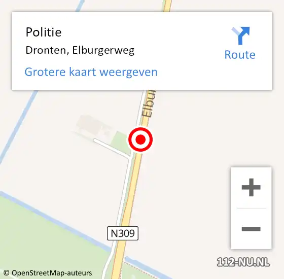 Locatie op kaart van de 112 melding: Politie Dronten, Elburgerweg op 24 oktober 2015 09:00