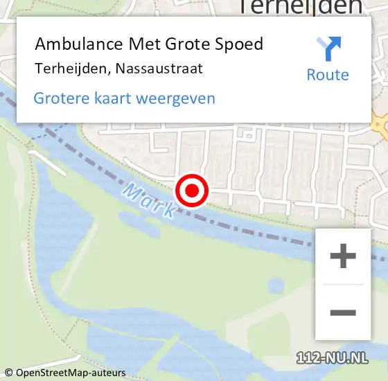 Locatie op kaart van de 112 melding: Ambulance Met Grote Spoed Naar Terheijden, Nassaustraat op 24 oktober 2015 09:02