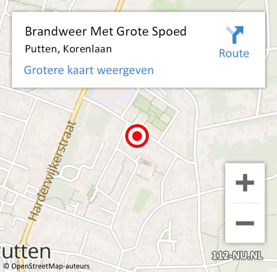 Locatie op kaart van de 112 melding: Brandweer Met Grote Spoed Naar Putten, Korenlaan op 24 oktober 2015 11:44