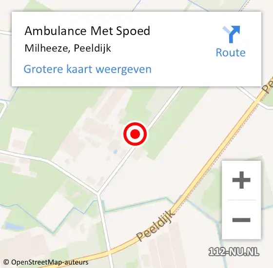 Locatie op kaart van de 112 melding: Ambulance Met Spoed Naar Milheeze, Peeldijk op 24 oktober 2015 12:10