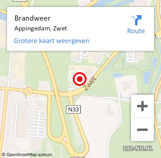 Locatie op kaart van de 112 melding: Brandweer Appingedam, Zwet op 24 oktober 2015 15:13