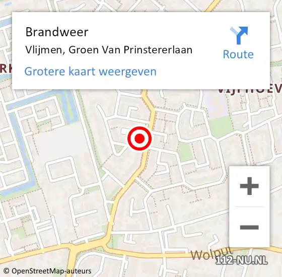 Locatie op kaart van de 112 melding: Brandweer Vlijmen, Groen Van Prinstererlaan op 24 oktober 2015 16:31