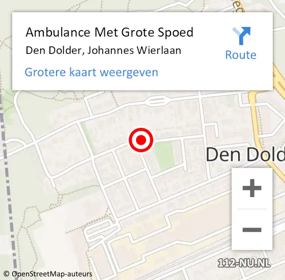 Locatie op kaart van de 112 melding: Ambulance Met Grote Spoed Naar Den Dolder, Johannes Wierlaan op 24 oktober 2015 17:11