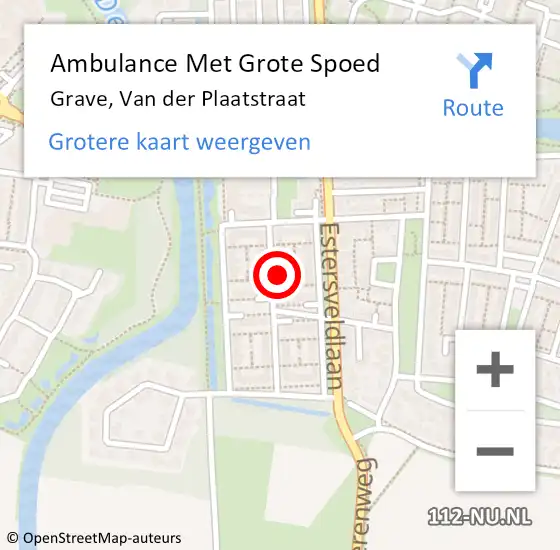 Locatie op kaart van de 112 melding: Ambulance Met Grote Spoed Naar Grave, Van der Plaatstraat op 24 oktober 2015 17:22